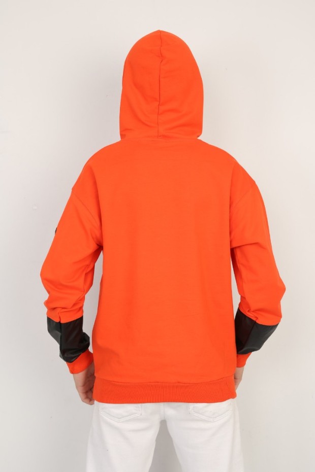 2 İplik Kapşonlu Baskılı Turuncu Sweat