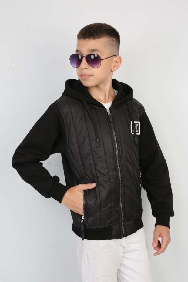 Üç İplik Kapşonlu Fermuarlı İçi Termal Erkek Çocuk Günlük Sweatshirt