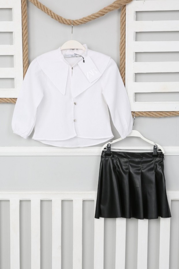 2-8 Yaş Deri Etekli Beyaz Takım