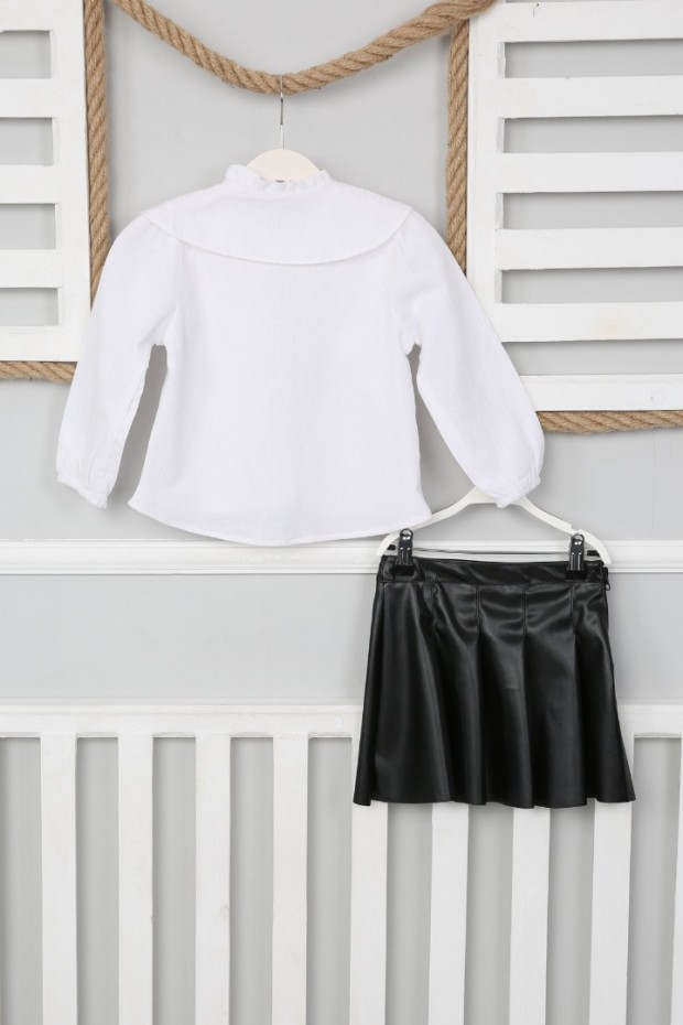 2-8 Yaş Deri Etekli Beyaz Takım