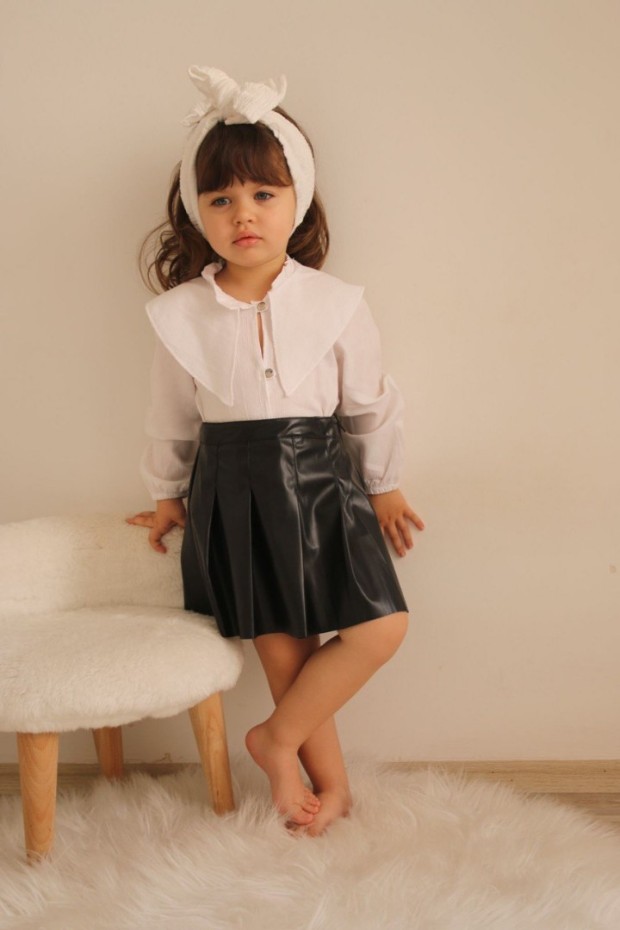 2-8 Yaş Deri Etekli Beyaz Takım