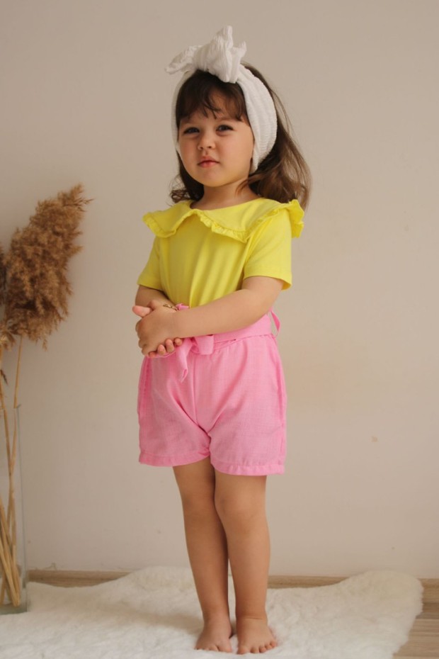 Bebe Yaka Şortlu Sarı Takım