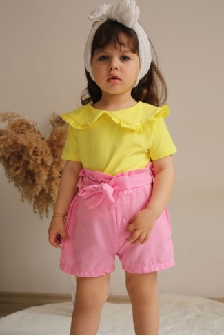 Bebe Yaka Şortlu Sarı Takım