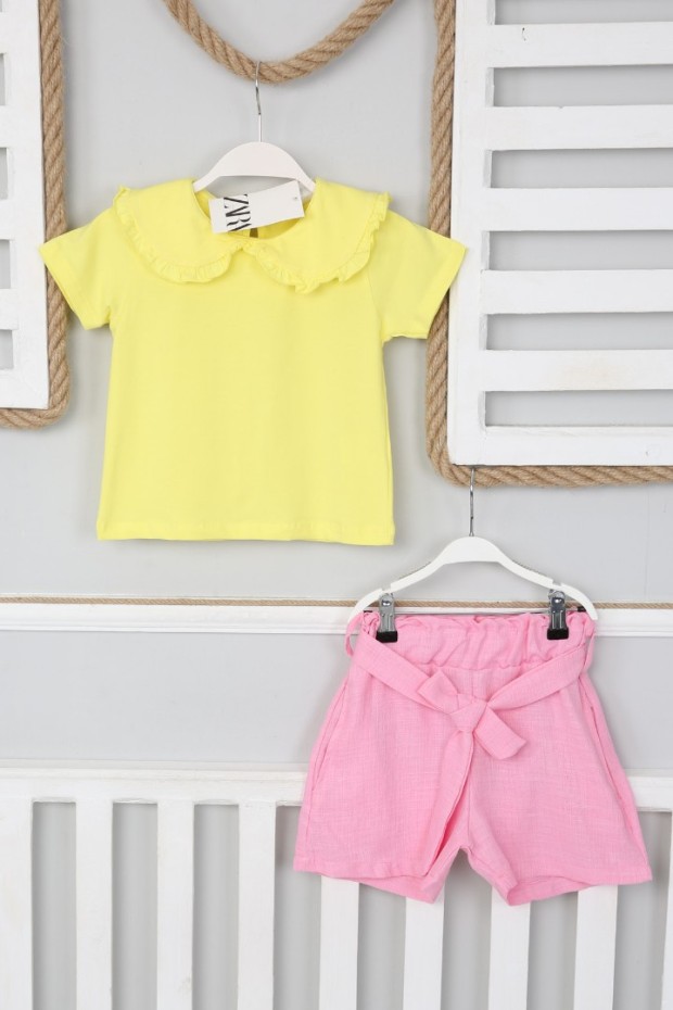 Bebe Yaka Şortlu Sarı Takım
