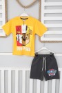 2-8 Yaş Baskılı Tişört Ve Şortlu Sarı Takım