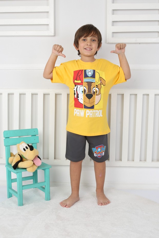 2-8 Yaş Baskılı Tişört Ve Şortlu Sarı Takım