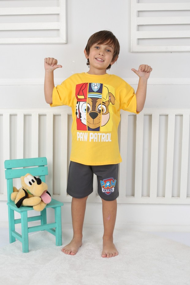 2-8 Yaş Baskılı Tişört Ve Şortlu Sarı Takım