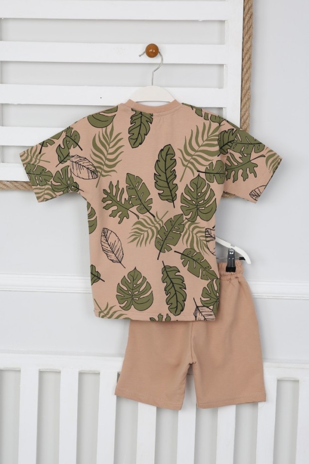 2-8 Yaş Arka Baskılı Tişört Ve Şortlu Vizon Takım