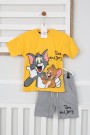 Baskılı Tişört Ve Şortlu Sarı Takım