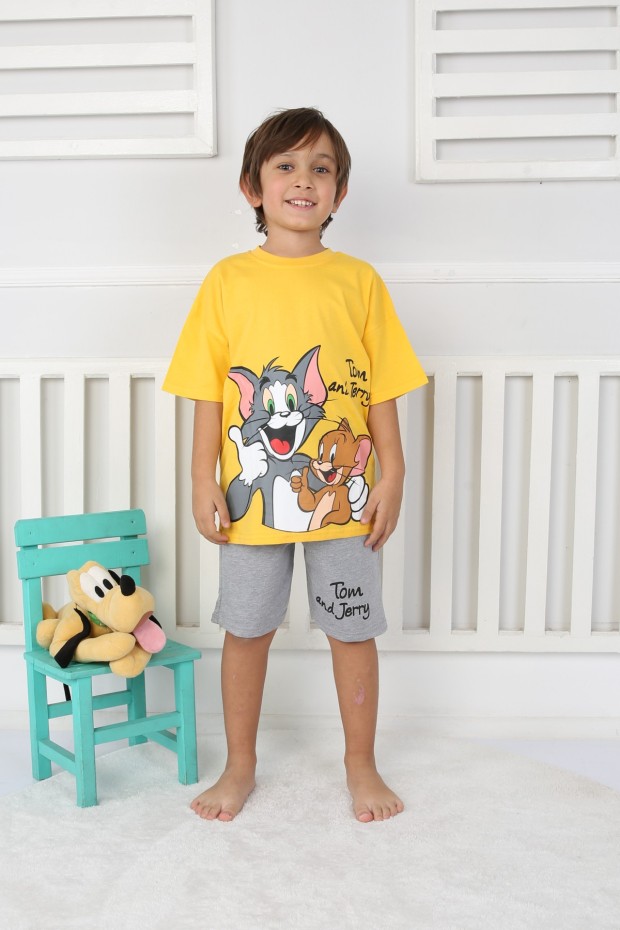 Baskılı Tişört Ve Şortlu Sarı Takım