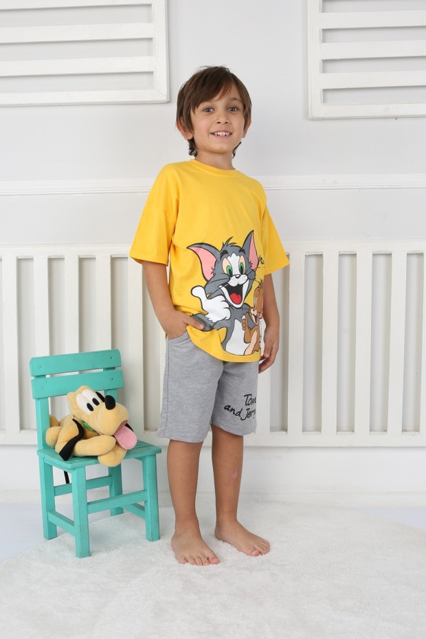 Baskılı Tişört Ve Şortlu Sarı Takım