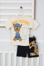 Arkası Baskılı Tişört Ve Şortlu Krem Takım