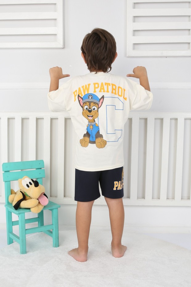 Arkası Baskılı Tişört Ve Şortlu Krem Takım