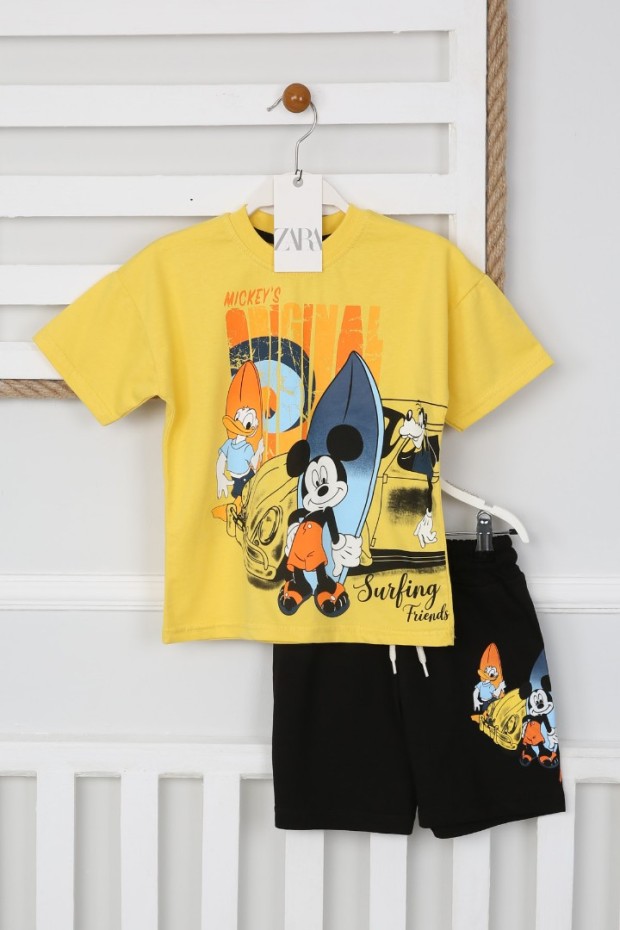 Baskılı Tişört Ve Şortlu Sarı Takım