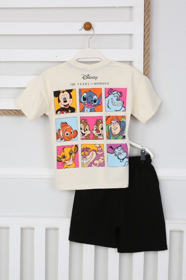 Arkası Baskılı Tişört Ve Şortlu Krem Takım