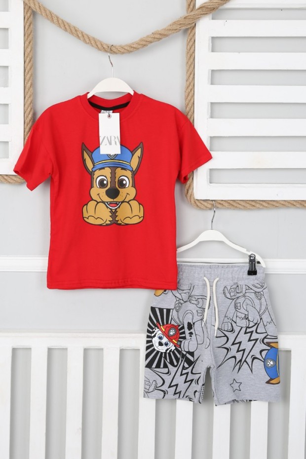 2-8 Yaş Baskılı Tişört Ve Şortlu Kırmızı Takım