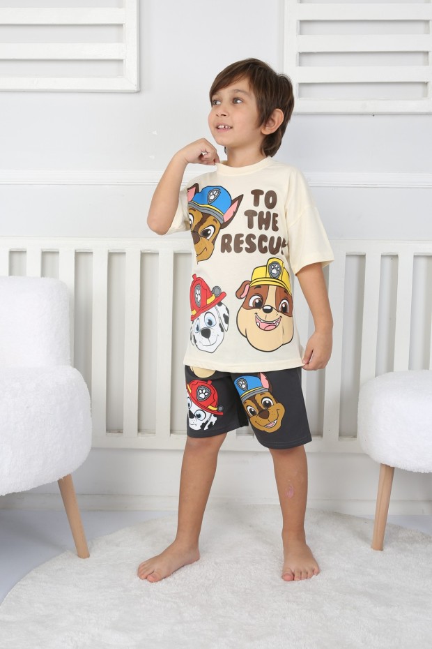 Baskılı Tişört Ve Şortlu Krem Takım