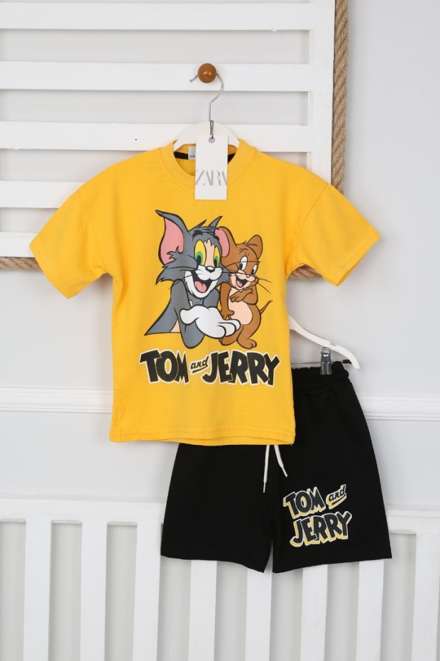 Baskılı Tişört Ve Şortlu Sarı Takım
