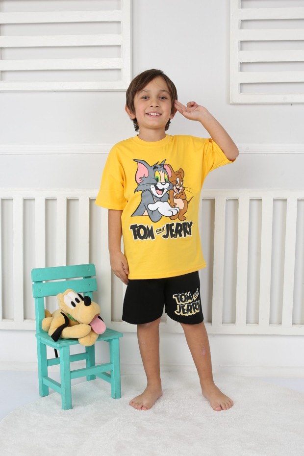 Baskılı Tişört Ve Şortlu Sarı Takım