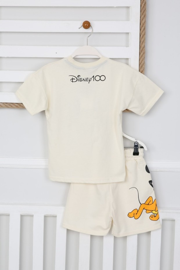 Arkası Baskılı Tişört Ve Şortlu Krem Takım