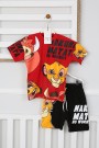 Arkası Baskılı Tişört Ve Şortlu Kırmızı Takım