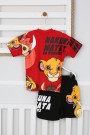 Arkası Baskılı Tişört Ve Şortlu Kırmızı Takım