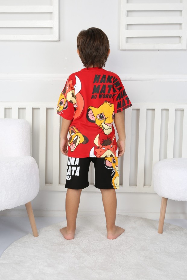 Arkası Baskılı Tişört Ve Şortlu Kırmızı Takım