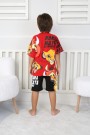 Arkası Baskılı Tişört Ve Şortlu Kırmızı Takım