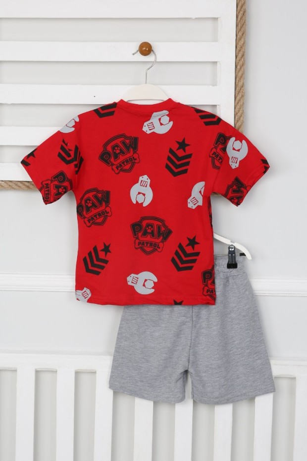 Arkası Baskılı Tişört Ve Şortlu Kırmızı Takım