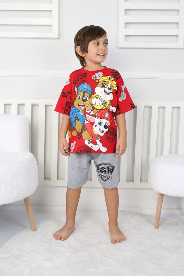 Arkası Baskılı Tişört Ve Şortlu Kırmızı Takım