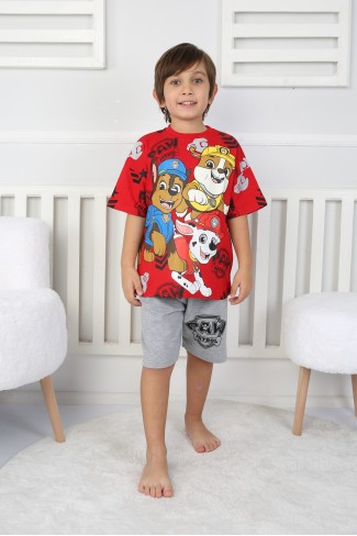 Arkası Baskılı Tişört Ve Şortlu Kırmızı Takım