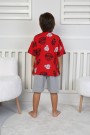 Arkası Baskılı Tişört Ve Şortlu Kırmızı Takım