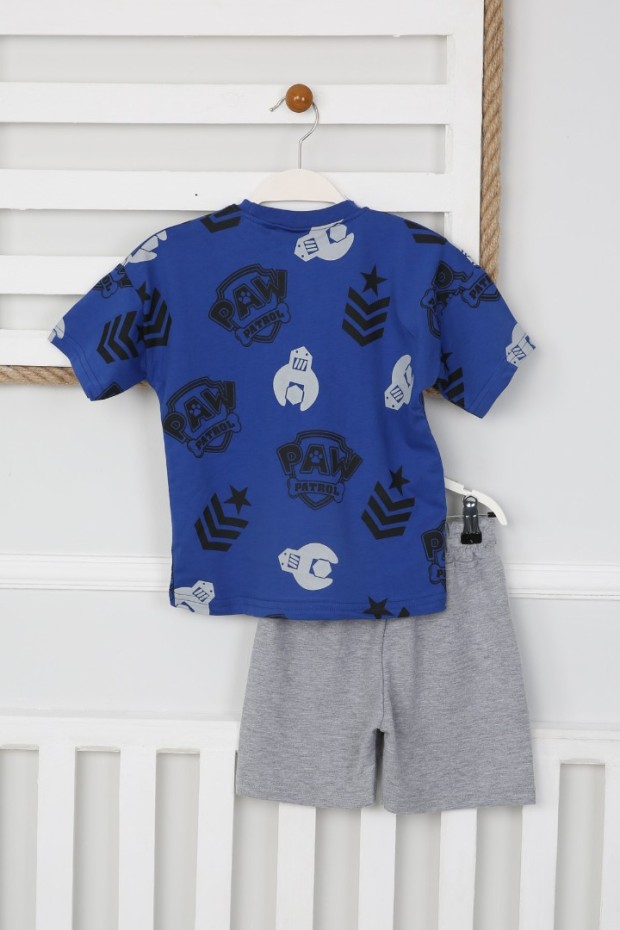 Arkası Baskılı Tişört Ve Şortlu Saks Takım