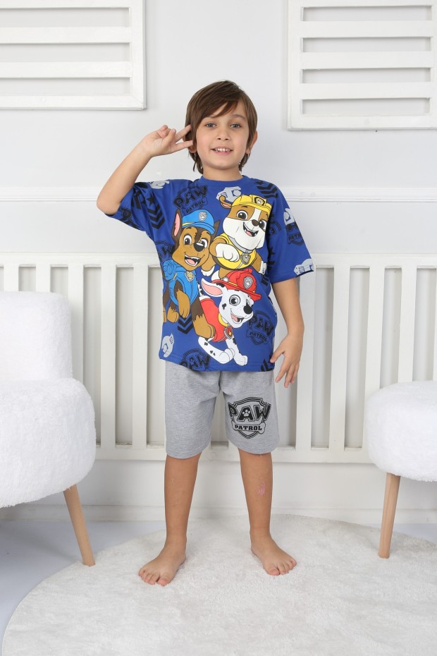 Arkası Baskılı Tişört Ve Şortlu Saks Takım