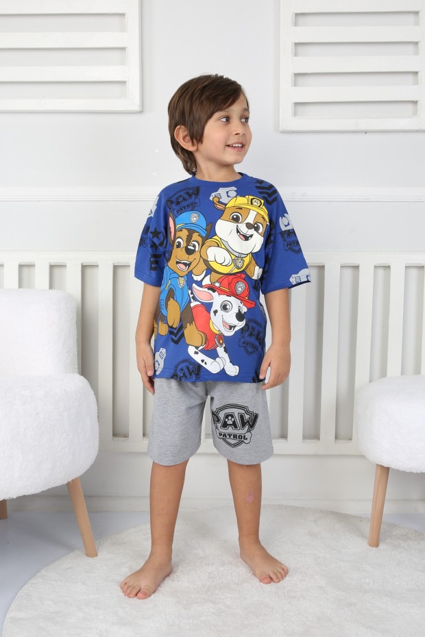 Arkası Baskılı Tişört Ve Şortlu Saks Takım