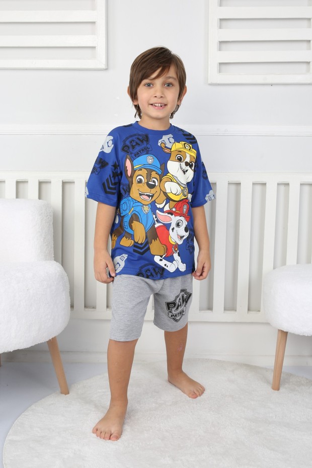 Arkası Baskılı Tişört Ve Şortlu Saks Takım