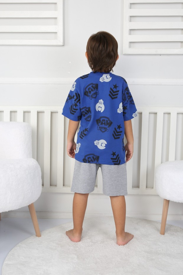 Arkası Baskılı Tişört Ve Şortlu Saks Takım