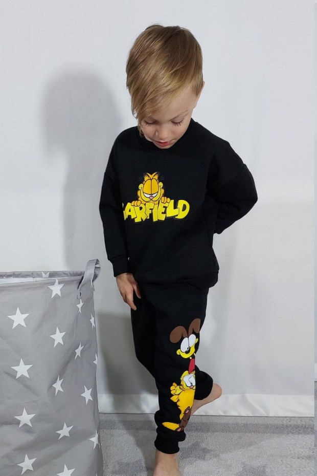 Üç İplik Şardonlu Baskılı Siyah Takım 