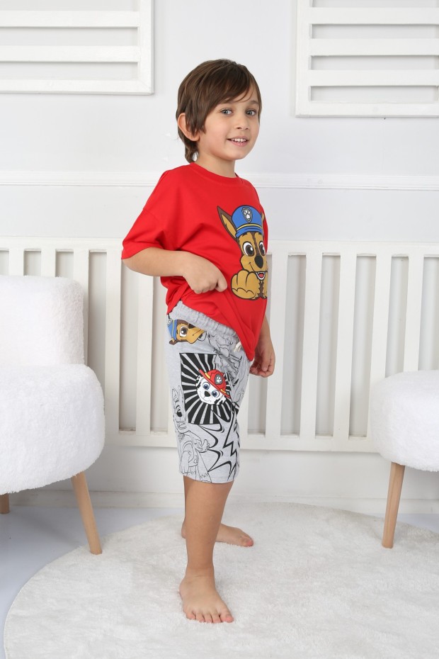 2-8 Yaş Baskılı Tişört Ve Şortlu Kırmızı Takım