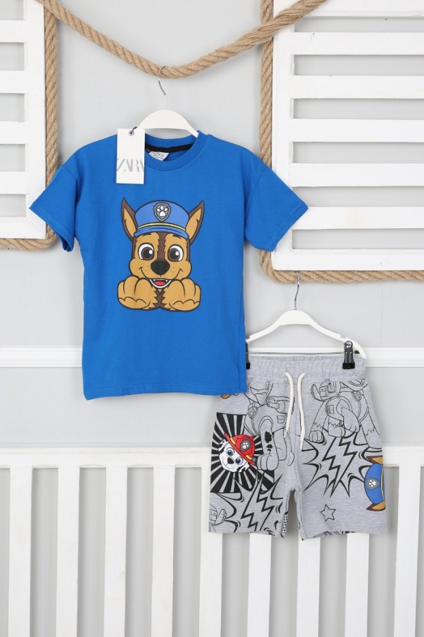2-8 Yaş Baskılı Tişört Ve Şortlu Saks Takım