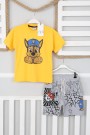 2-8 Yaş Baskılı Tişört Ve Şortlu Sarı Takım