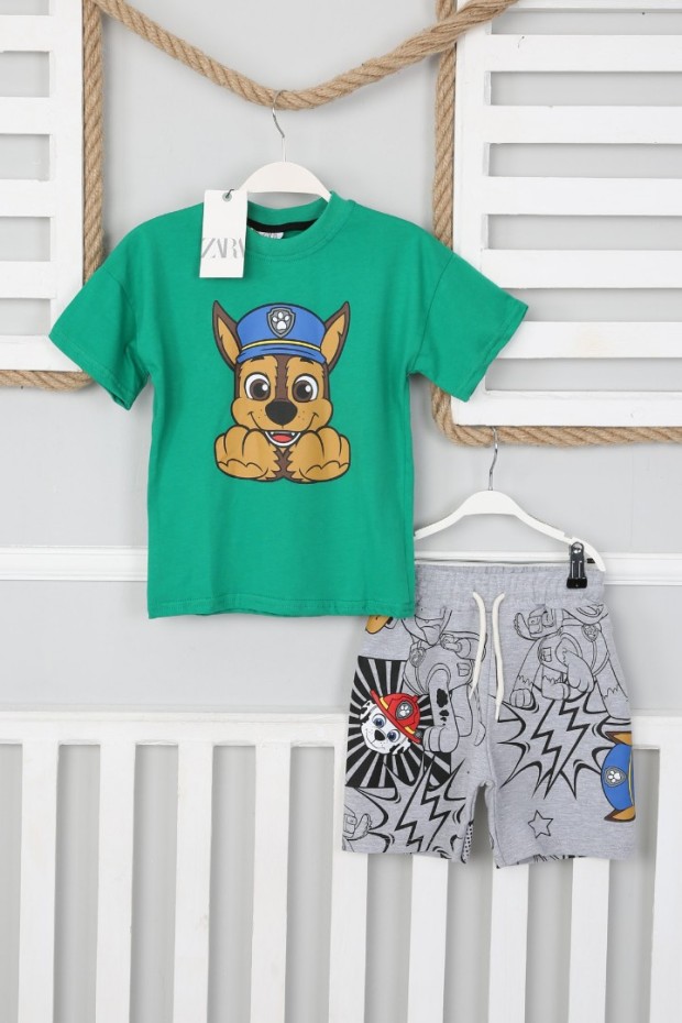 2-8 Yaş Baskılı Tişört Ve Şortlu Yeşil Takım
