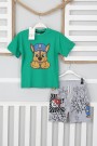 2-8 Yaş Baskılı Tişört Ve Şortlu Yeşil Takım