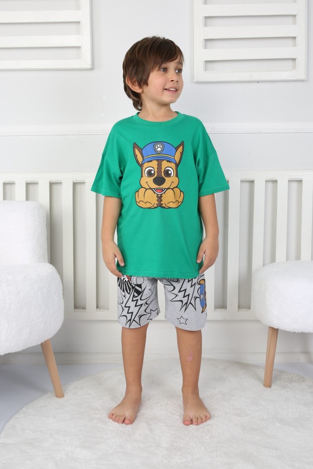 2-8 Yaş Baskılı Tişört Ve Şortlu Yeşil Takım