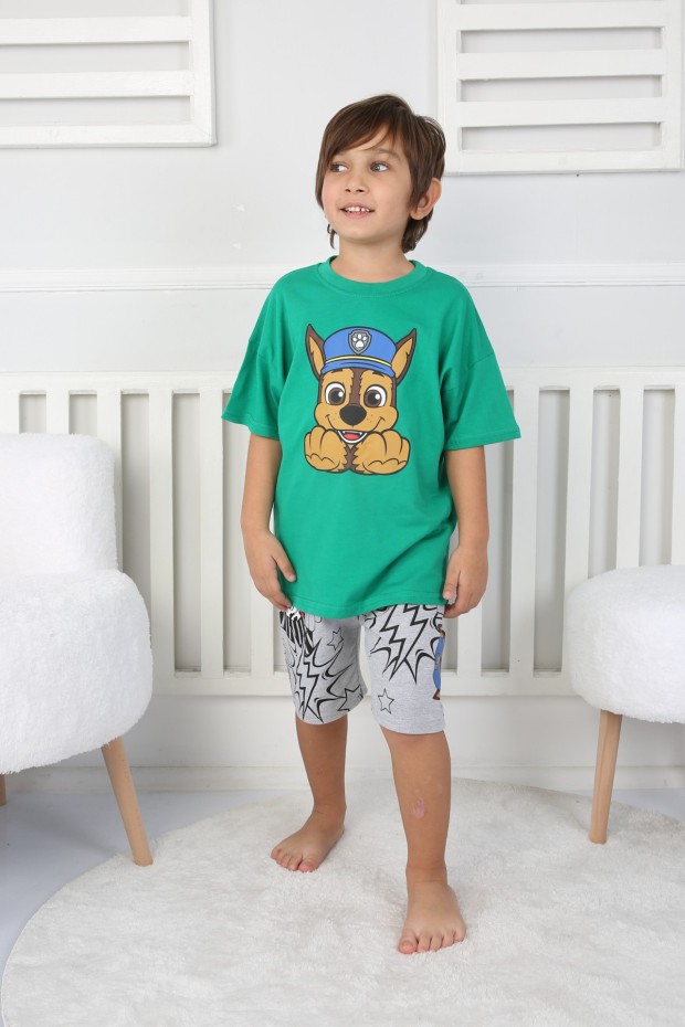 2-8 Yaş Baskılı Tişört Ve Şortlu Yeşil Takım