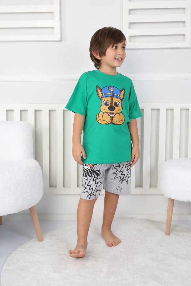 2-8 Yaş Baskılı Tişört Ve Şortlu Yeşil Takım