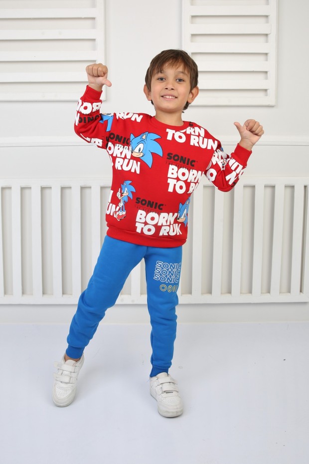 Üç İplik Şardonlu Baskılı Kırmızı Takım 