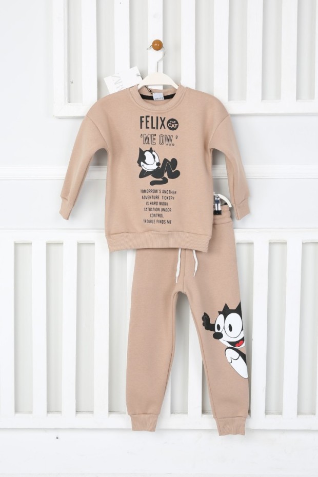 Üç İplik Şardonlu Arka Baskılı Vizon Takım 