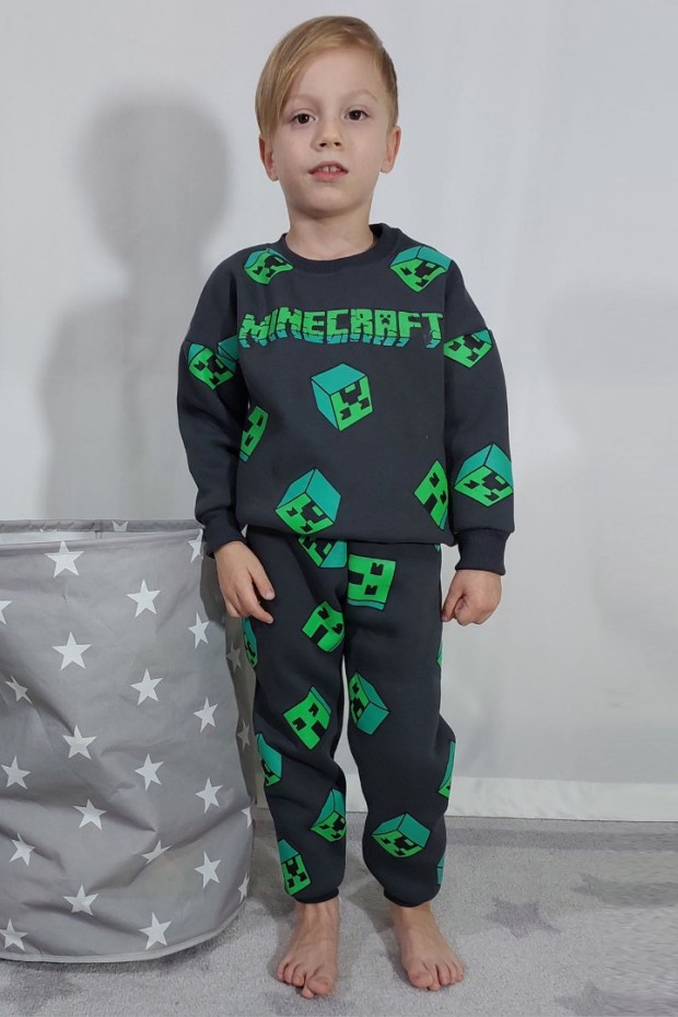 Üç İplik Şardonlu Baskılı Antrasit Takım 