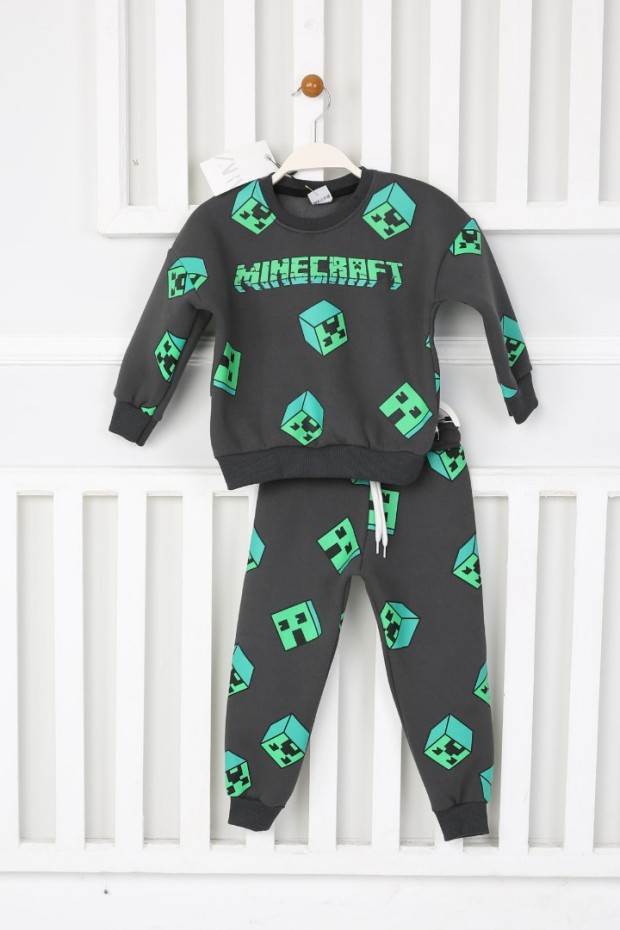 Üç İplik Şardonlu Baskılı Antrasit Takım 